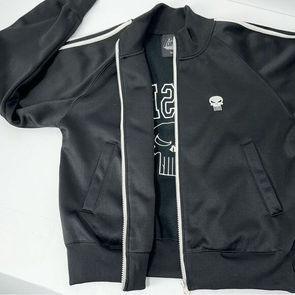 Marvel Punisher Black Bomber Jacket White Trim w/ Pockets, Size S - Picture 3 of 12